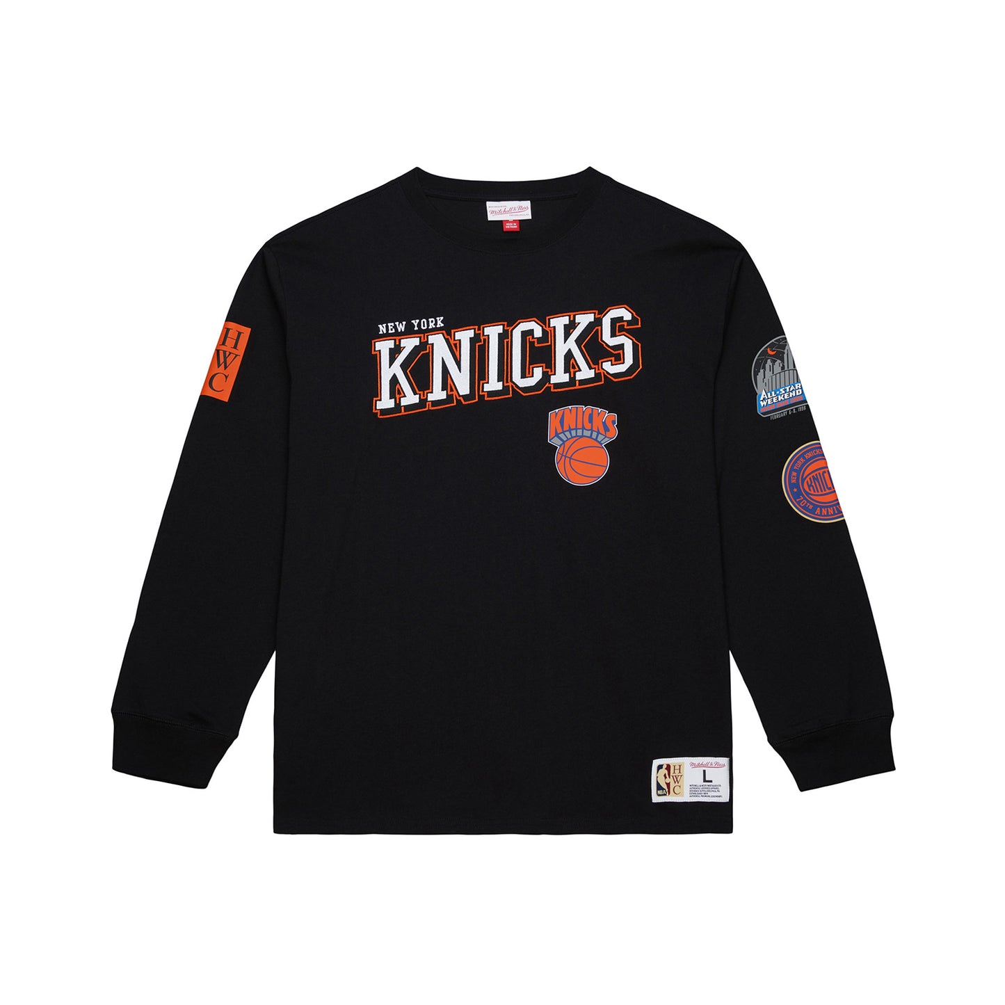 Mitchell & Ness Knicks Black Training Camp Longsleeve Tee - Front View