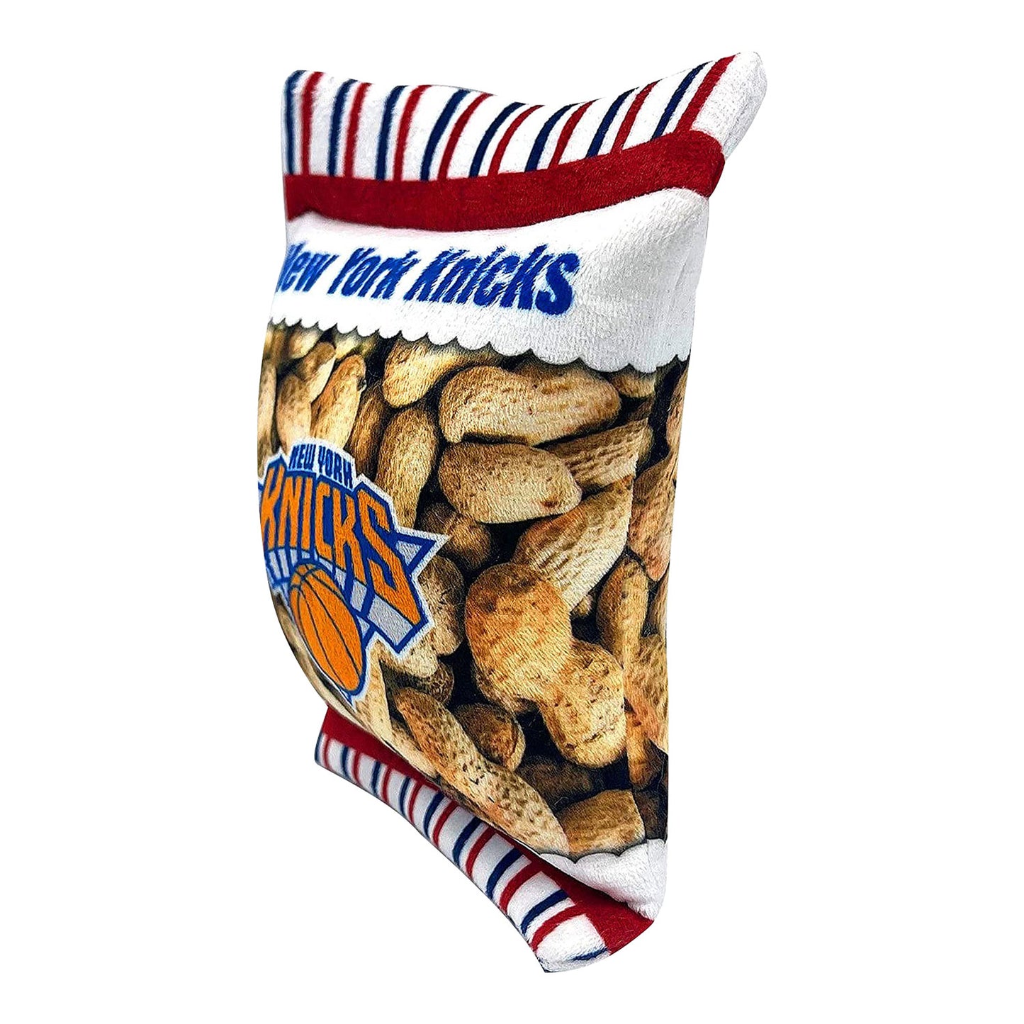 New York Knicks Pet Peanut Bag Toy - In White - Left Angled View