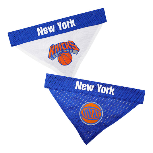 New York Knicks Pet Reversible Bandana - In Blue - In White - Front View