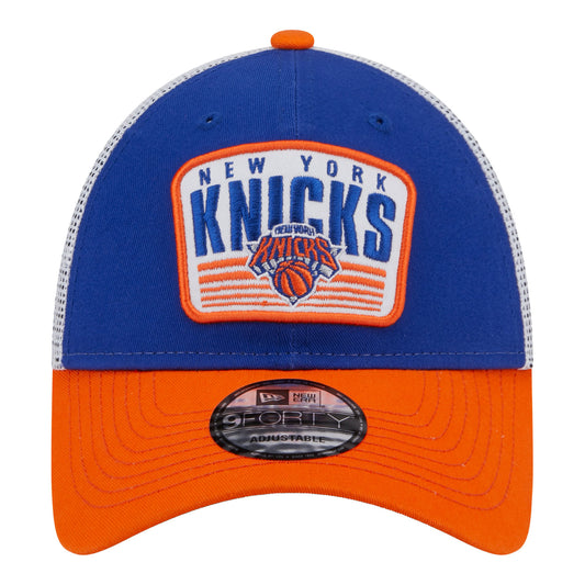 Youth New Era Knicks Two-Tone Patch Adjustable Hat - In Blue And Orange - Front View