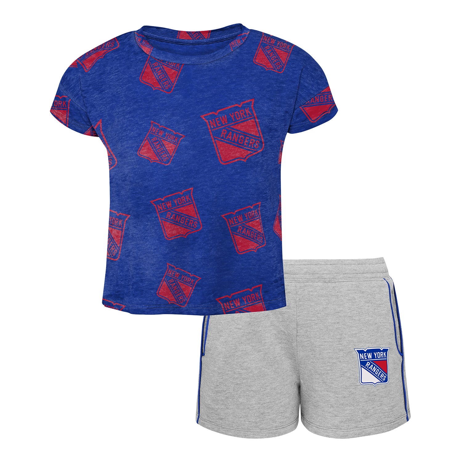 Infant Knicks Chase Your Goals Top & Short Set In Blue & Grey - Front View