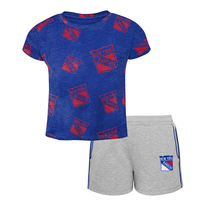 Infant Knicks Chase Your Goals Top & Short Set In Blue & Grey - Front View