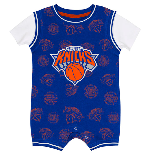 Newborn Knicks Logo Mania Romper Onesie - Front View