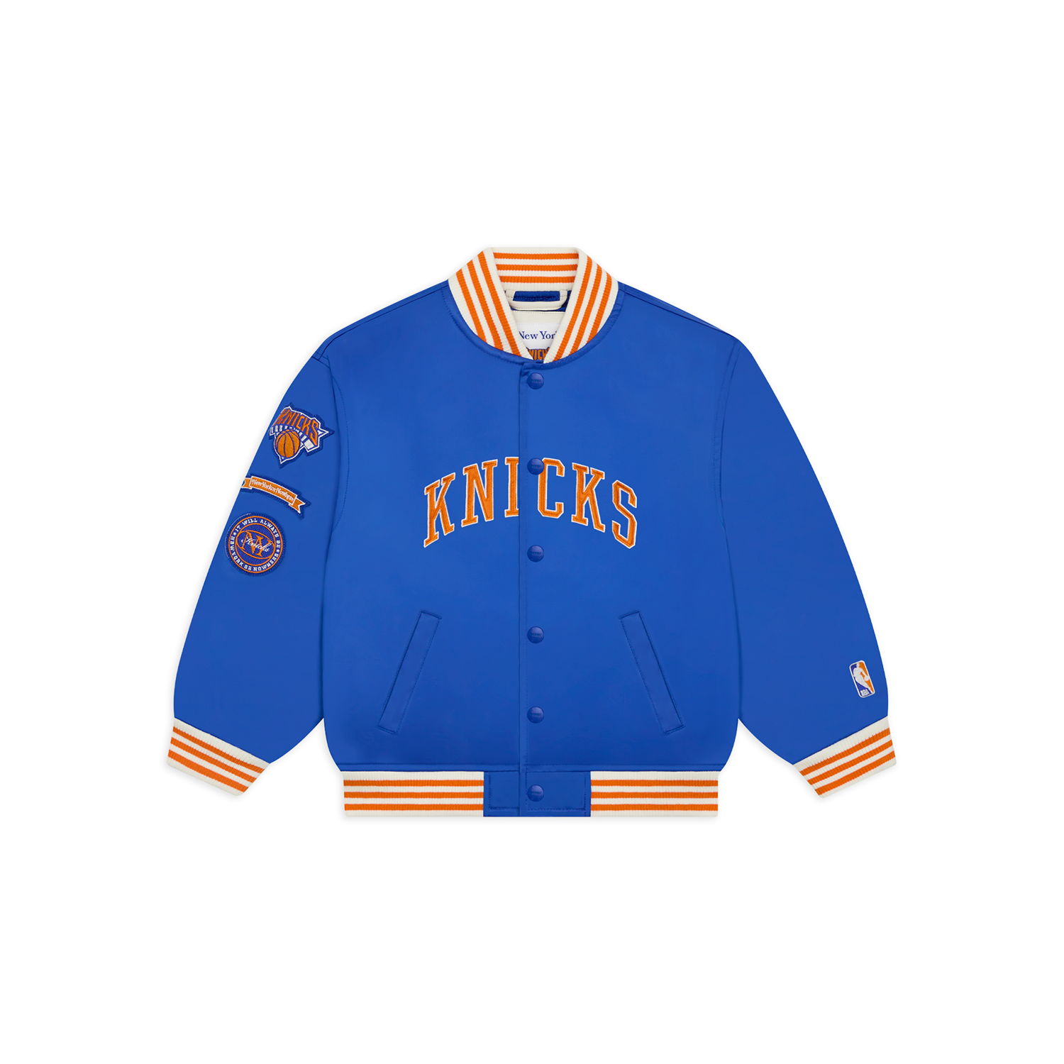 NYON x Knicks Toddler Downtown Satin Varsity Jacket - Front View