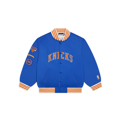 NYON x Knicks Toddler Downtown Satin Varsity Jacket - Front View