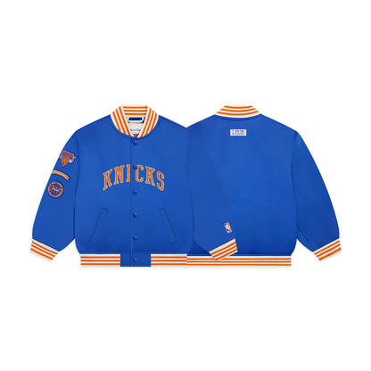 NYON x Knicks Kids Downtown Satin Varsity Jacket - Full View