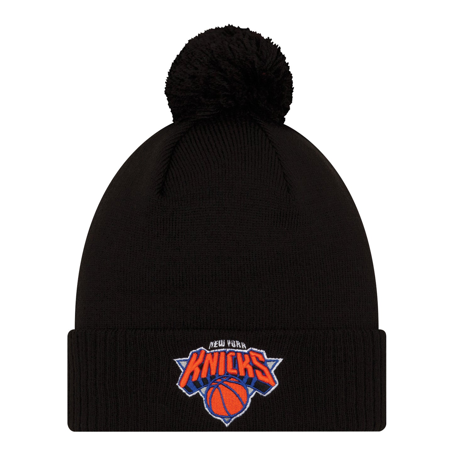 Youth New Era Knicks 21-22 City Edition Knit Pom Hat In Black - Front View