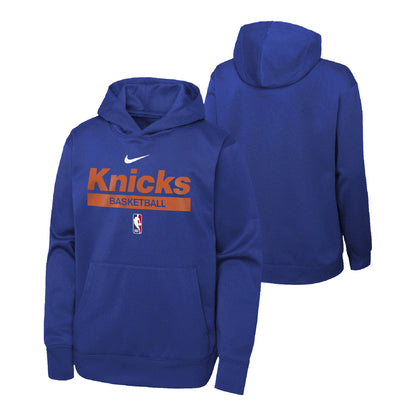Youth Nike Knicks Dri-Fit Showtime Hood In Blue - Front & Back View