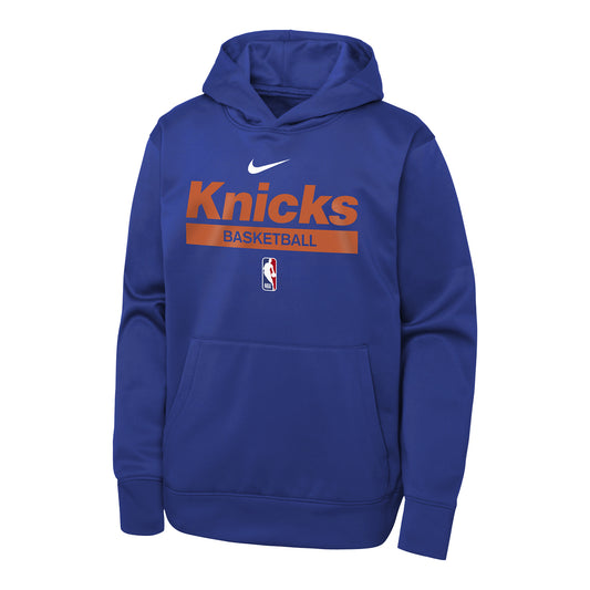 Youth Nike Knicks Dri-Fit Showtime Hood In Blue - Front View