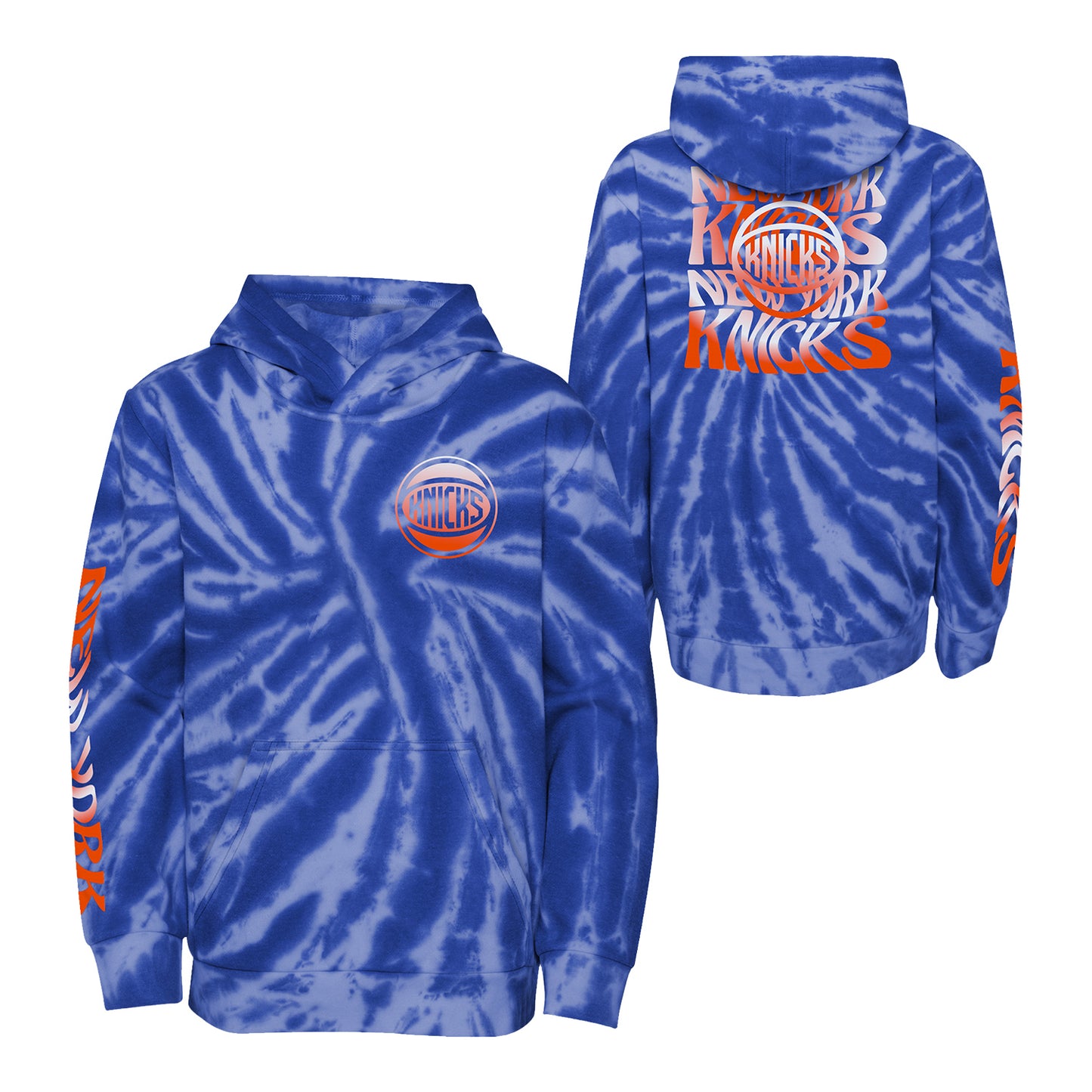 Kids Knicks Malibu Tie Dye Hoodie In Blue - Front & Back View