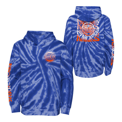 Kids Knicks Malibu Tie Dye Hoodie In Blue - Front & Back View