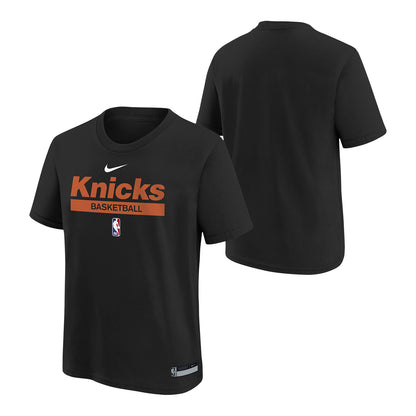 Youth Nike Knicks Dri-Fit Practice Graphic Tee In Black - Front & Back View