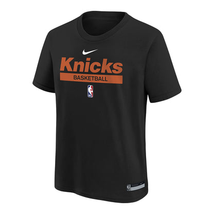 Youth Nike Knicks Dri-Fit Practice Graphic Tee In Black - Front View