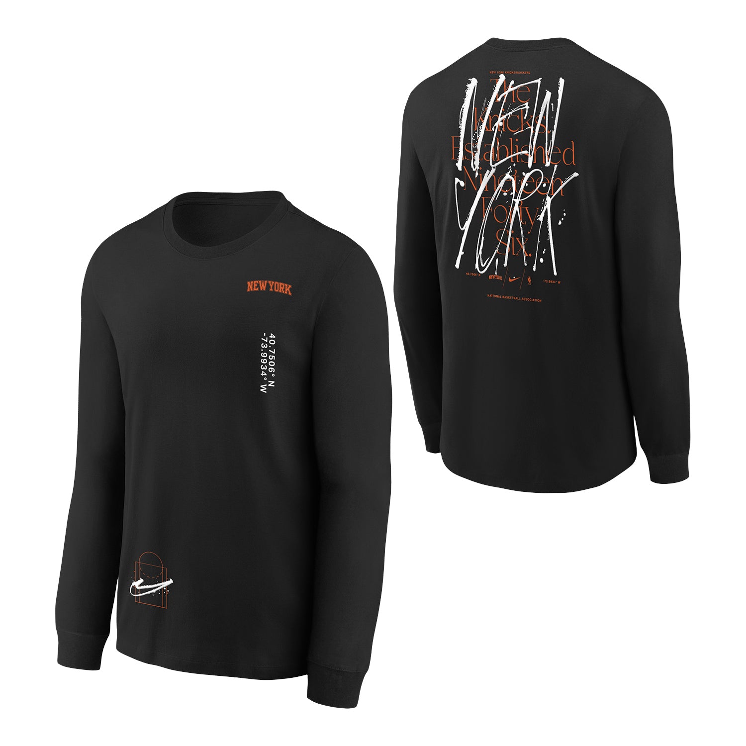 Youth Nike Knicks MAX90 Graphic Longsleeve Tee In Black - Front & Back View