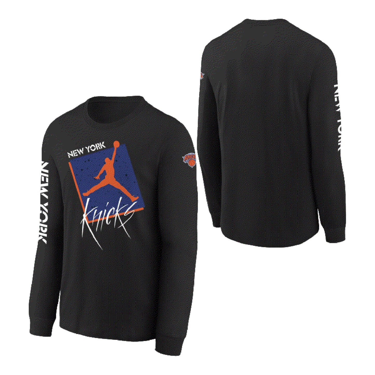 Youth Statement 22-23 Jordan Brand Courtside Max90 Long Sleeve Tee In Black - Front & Back View