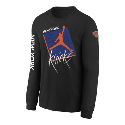 Youth Statement 22-23 Jordan Brand Courtside Max90 Long Sleeve Tee In Black - Front View