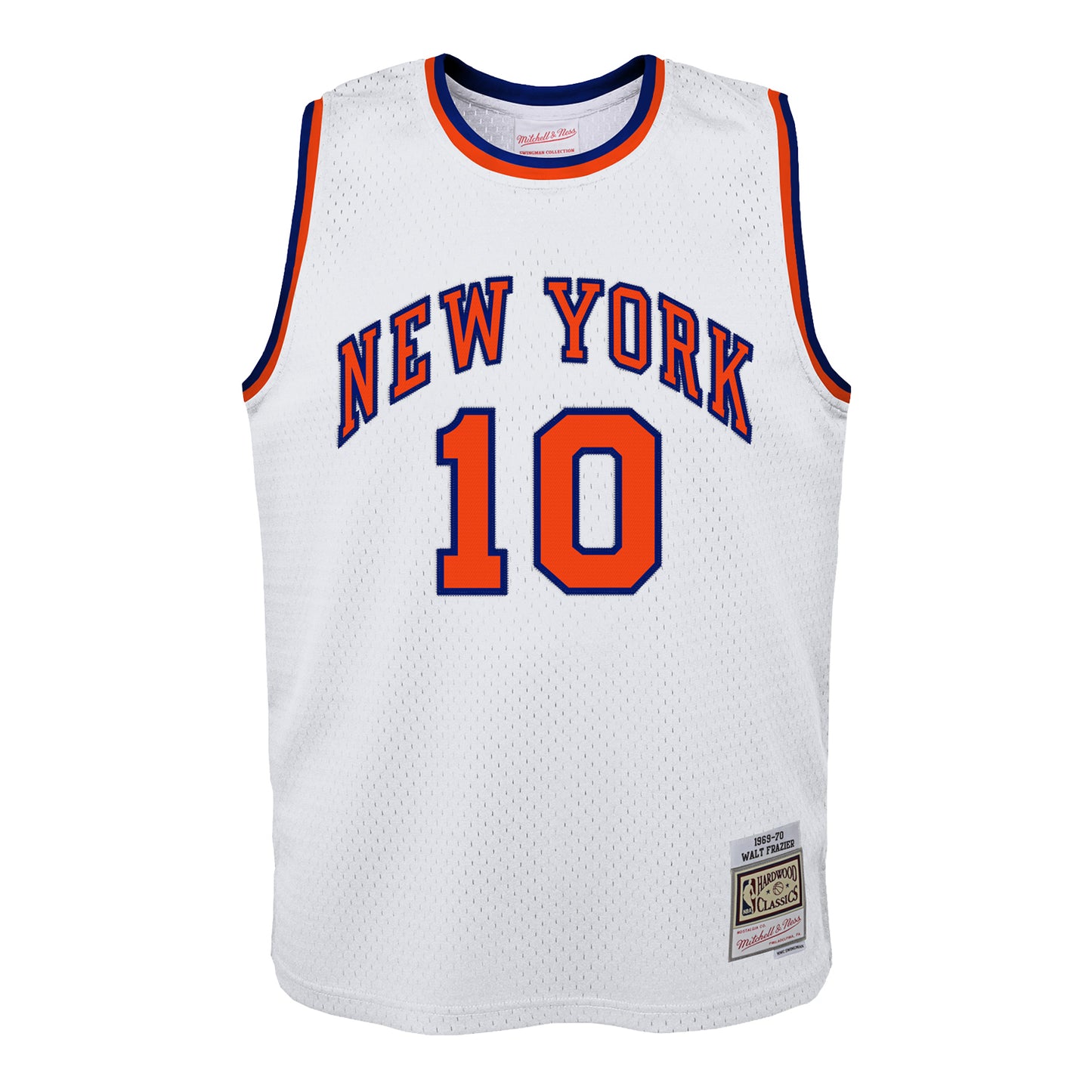 Mitchell & Ness Youth Knicks Walt Frazier Swingman Jersey In White - Front View