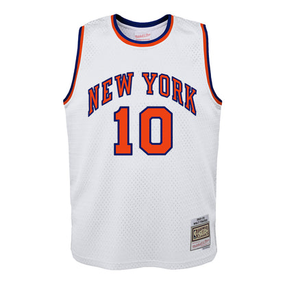 Mitchell & Ness Youth Knicks Walt Frazier Swingman Jersey In White - Front View