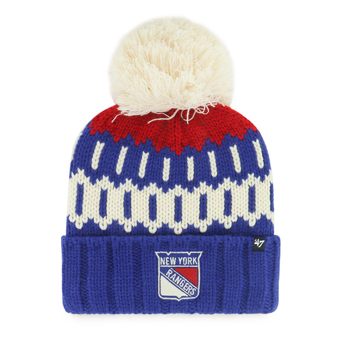 Women's 47 Brand Rangers Royal Felicity Cuff Pom Knit - Front View