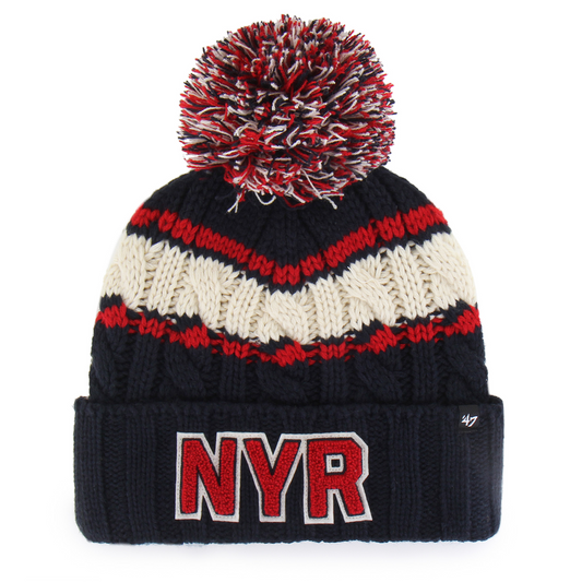 Women's 47 Brand Rangers Navy Emma Cuff Pom Knit - Front View