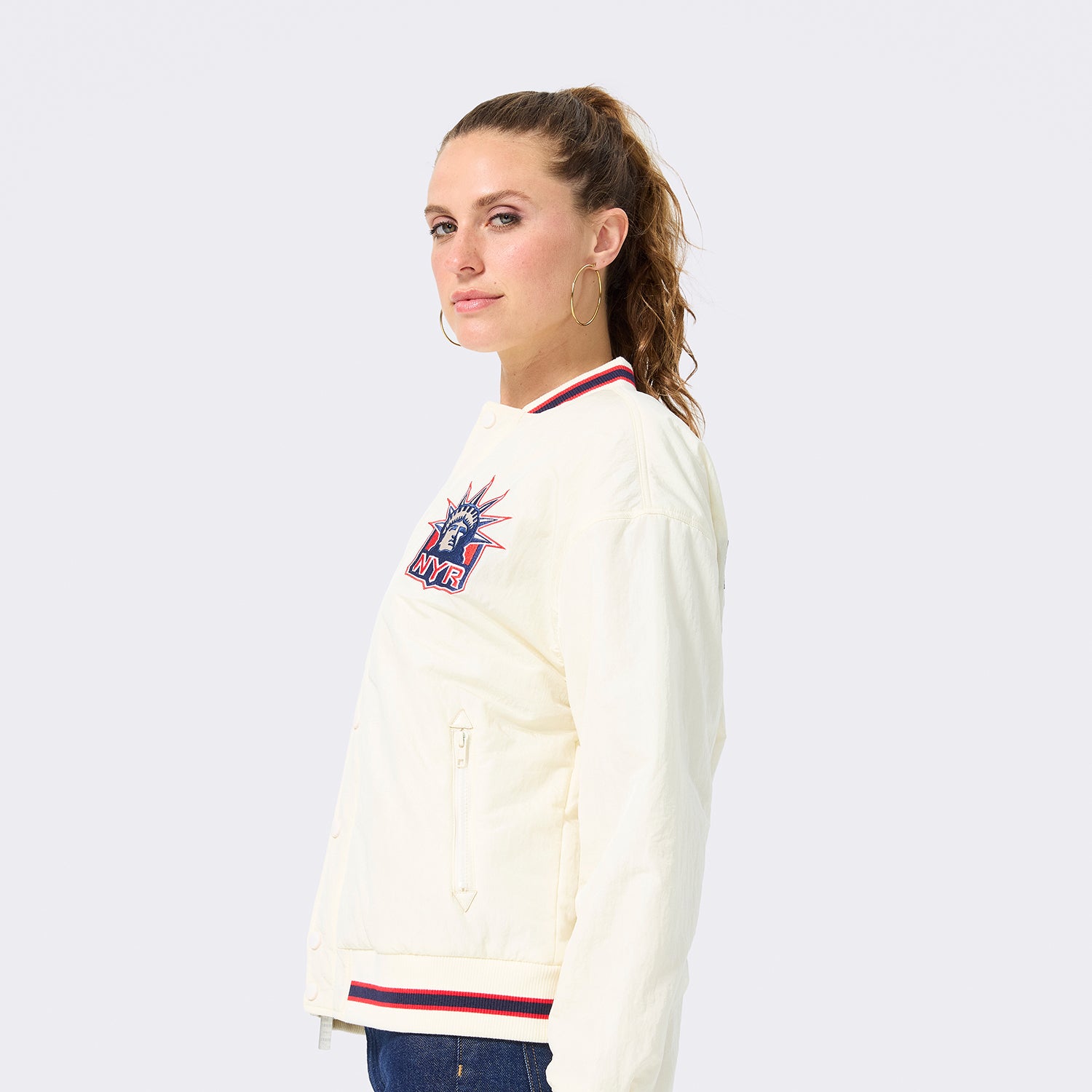 Terez Rangers Cream Liberty Bomber Jacket - Side View