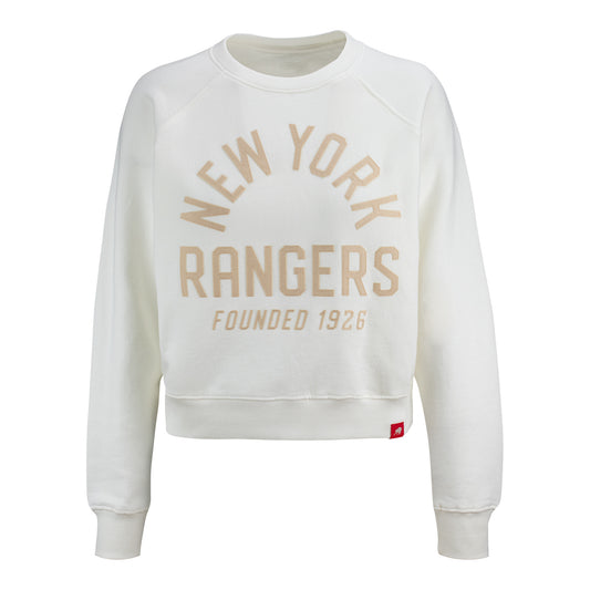 Women's Sportiqe Rangers Brava White Ashlyn French Terry Crew - Front View