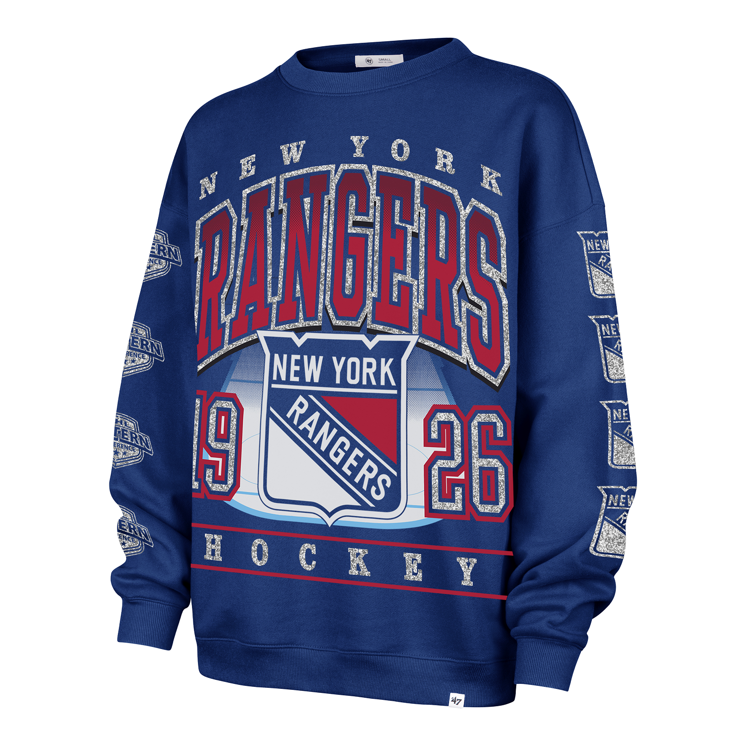 Women's 47 Brand Rangers Go Big Oversized Crew In Blue - Front View