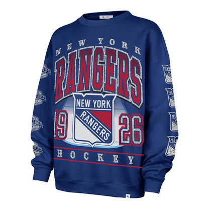 Women's 47 Brand Rangers Go Big Oversized Crew In Blue - Front View