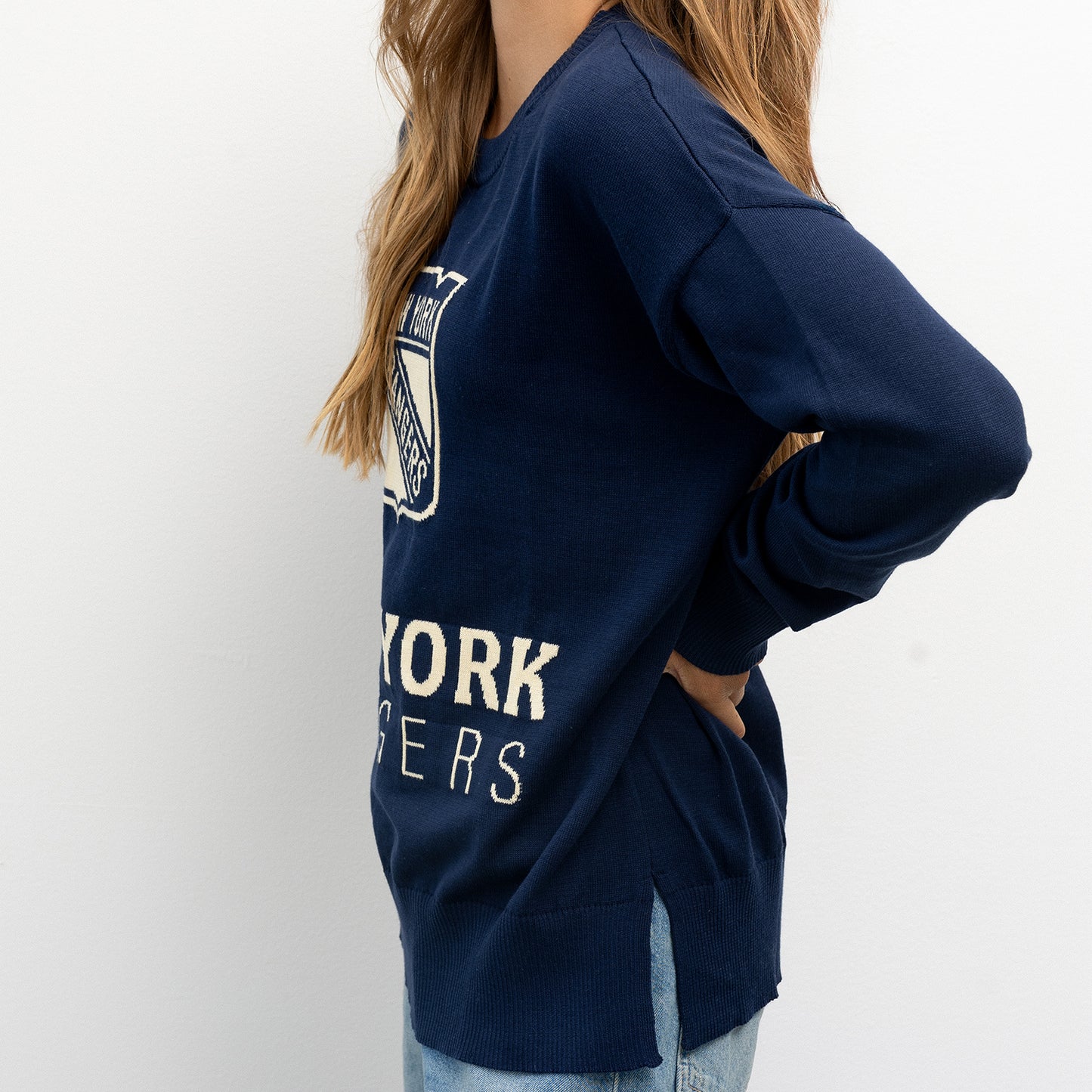 Women's Line Change Rangers Team Logo Knit Sweater - Side View