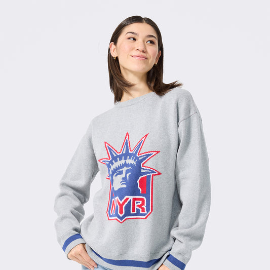 Terez Rangers Liberty Heather Grey Knit Cotton Sweater - Front View