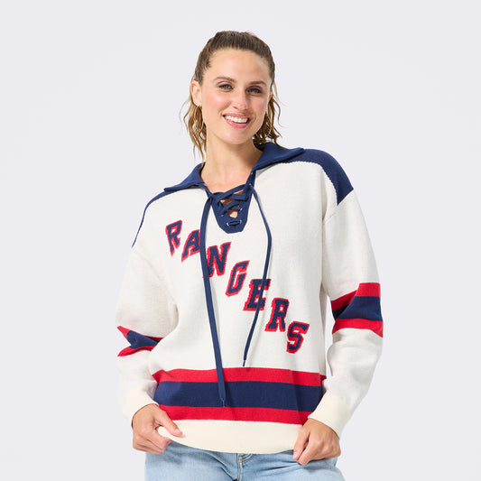Terez Rangers Hockey Lace Knit Cotton Sweater - Front View