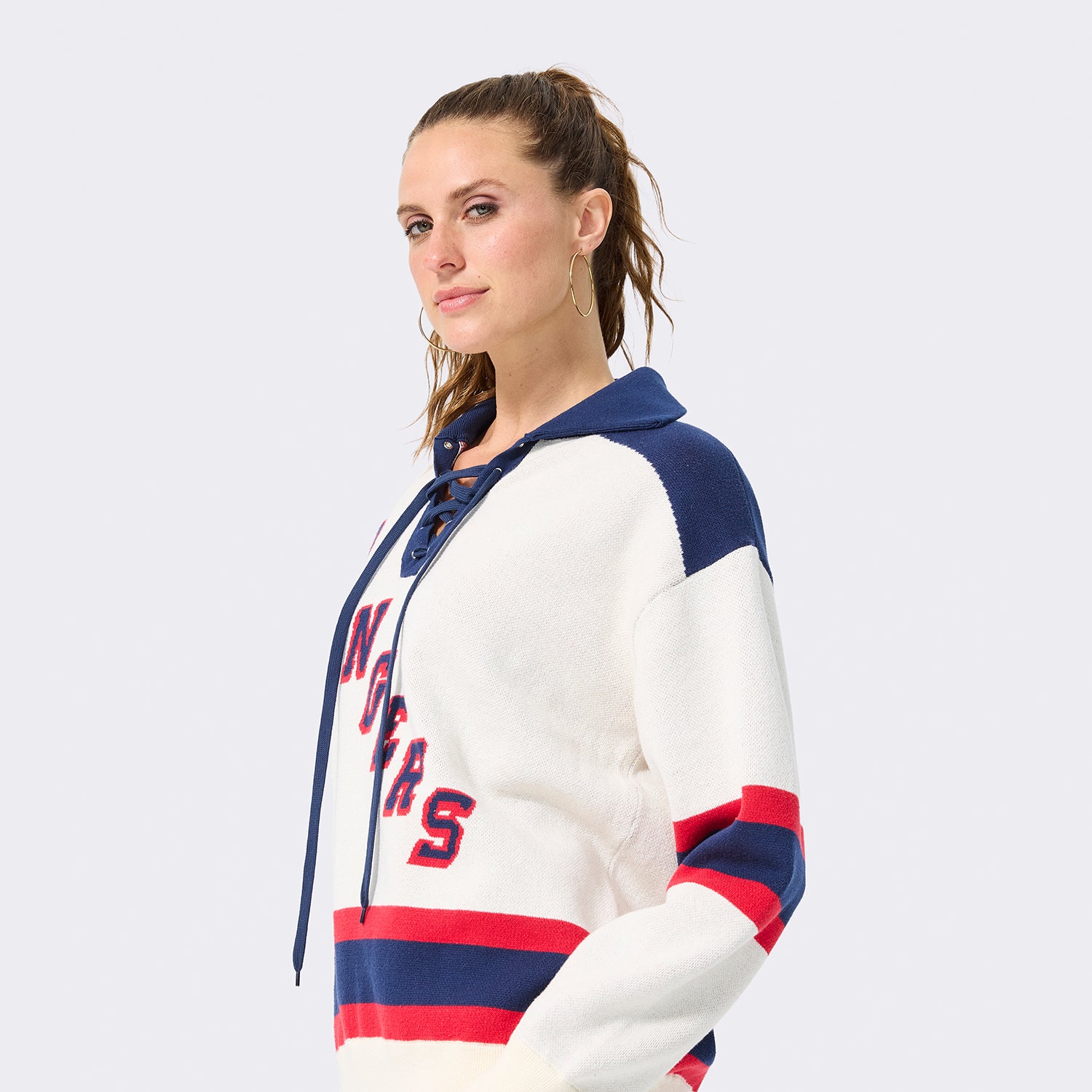 Terez Rangers Hockey Lace Knit Cotton Sweater - Side View