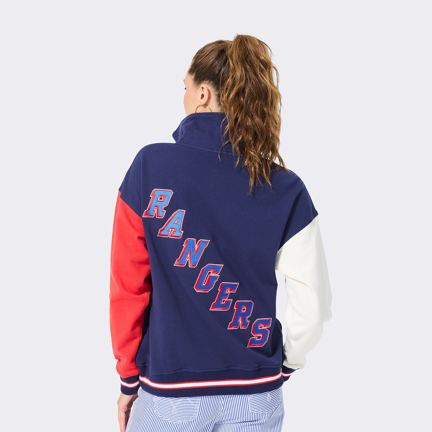 Terez Rangers Classic Cotton Colorblock Quarter Zip Pullover - Back View