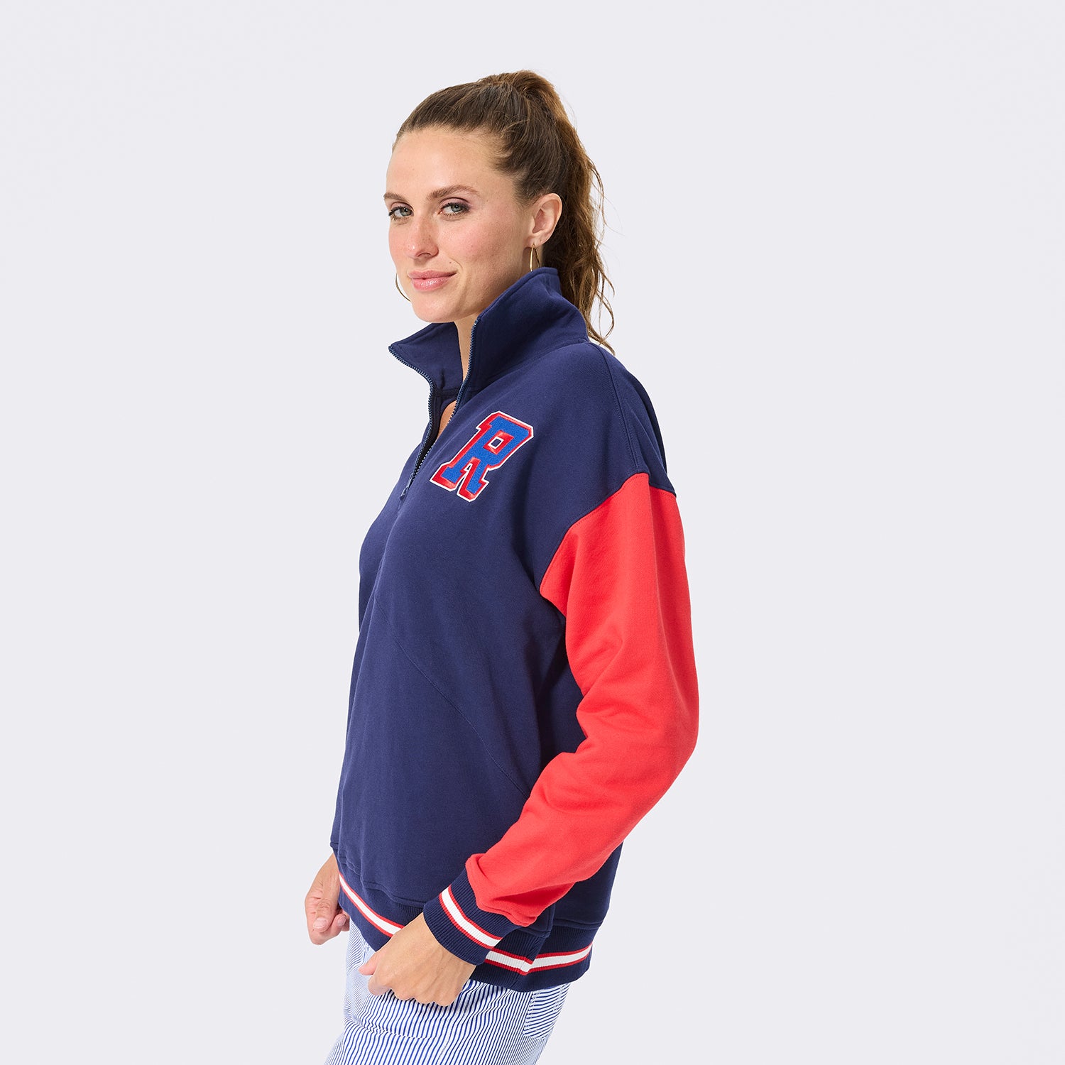 Terez Rangers Classic Cotton Colorblock Quarter Zip Pullover