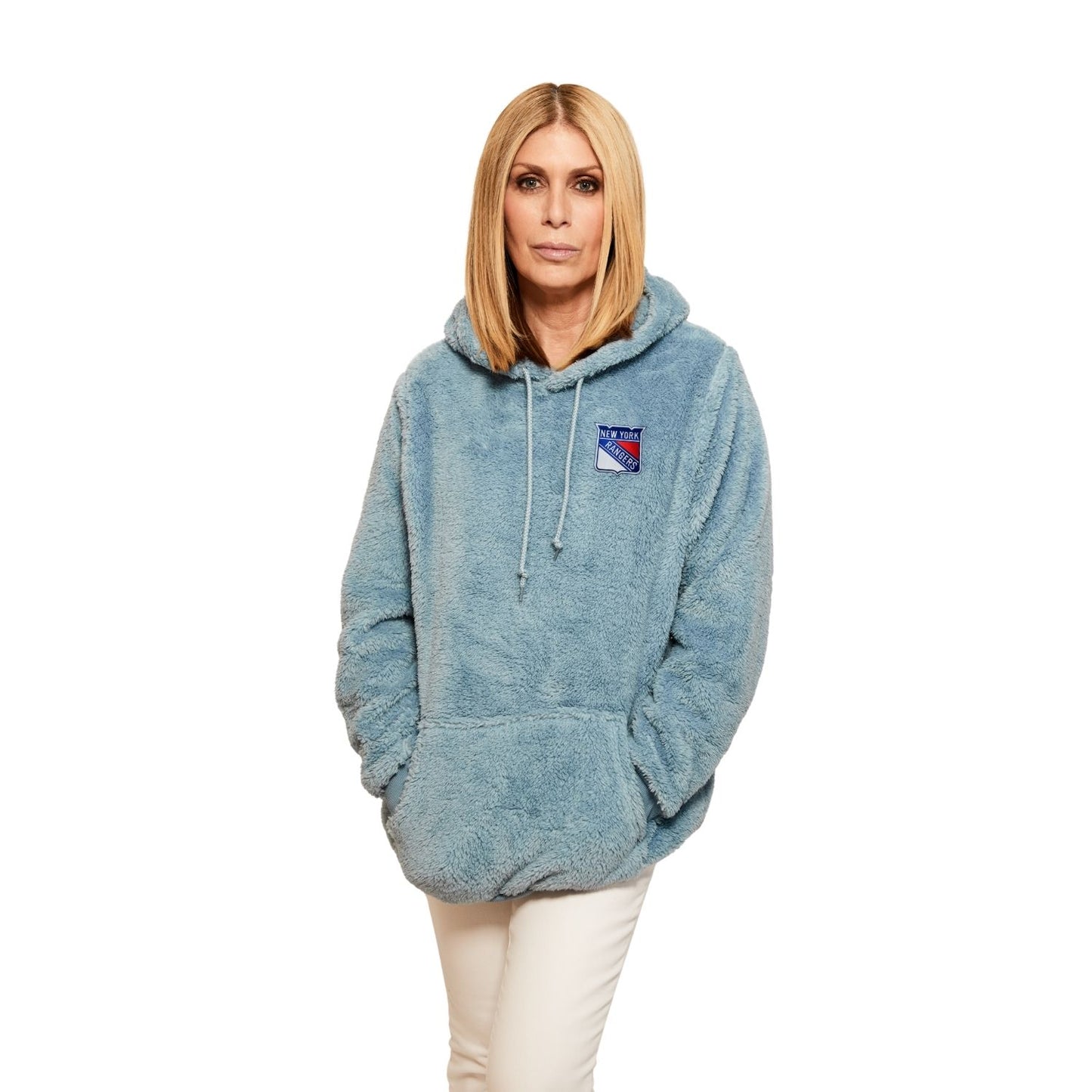 Jill Martin Rangers Denim Blue Sherpa Hoodie - Front Model View