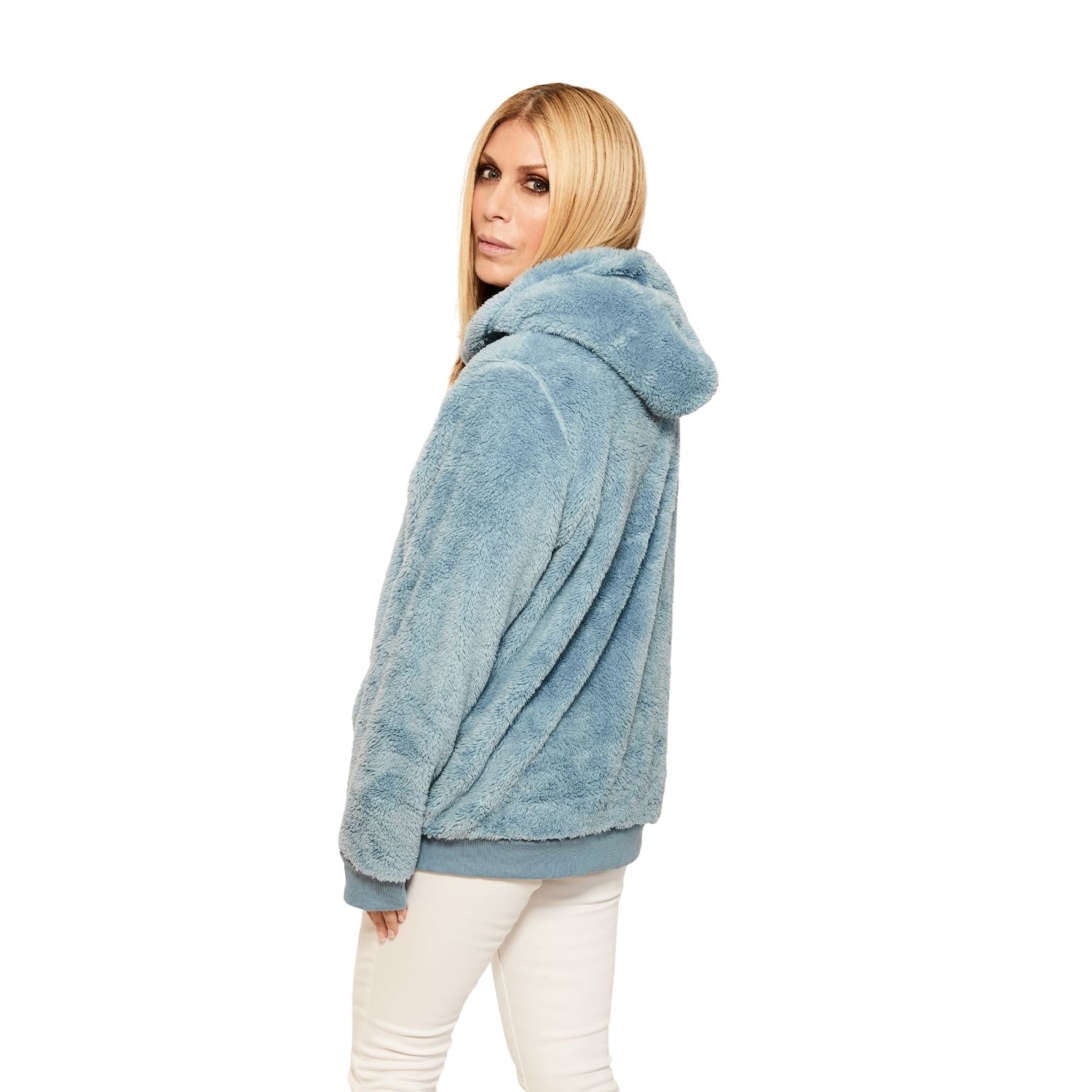 Jill Martin Rangers Denim Blue Sherpa Hoodie - Back View
