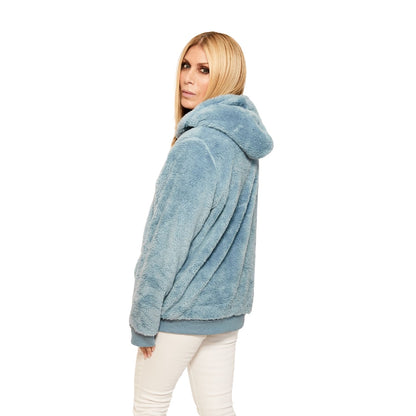 Jill Martin Rangers Denim Blue Sherpa Hoodie - Back View