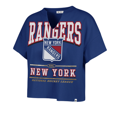 Women's 47 Brand Rangers Elation Oversized Notch Neck Tee In Blue - Front View