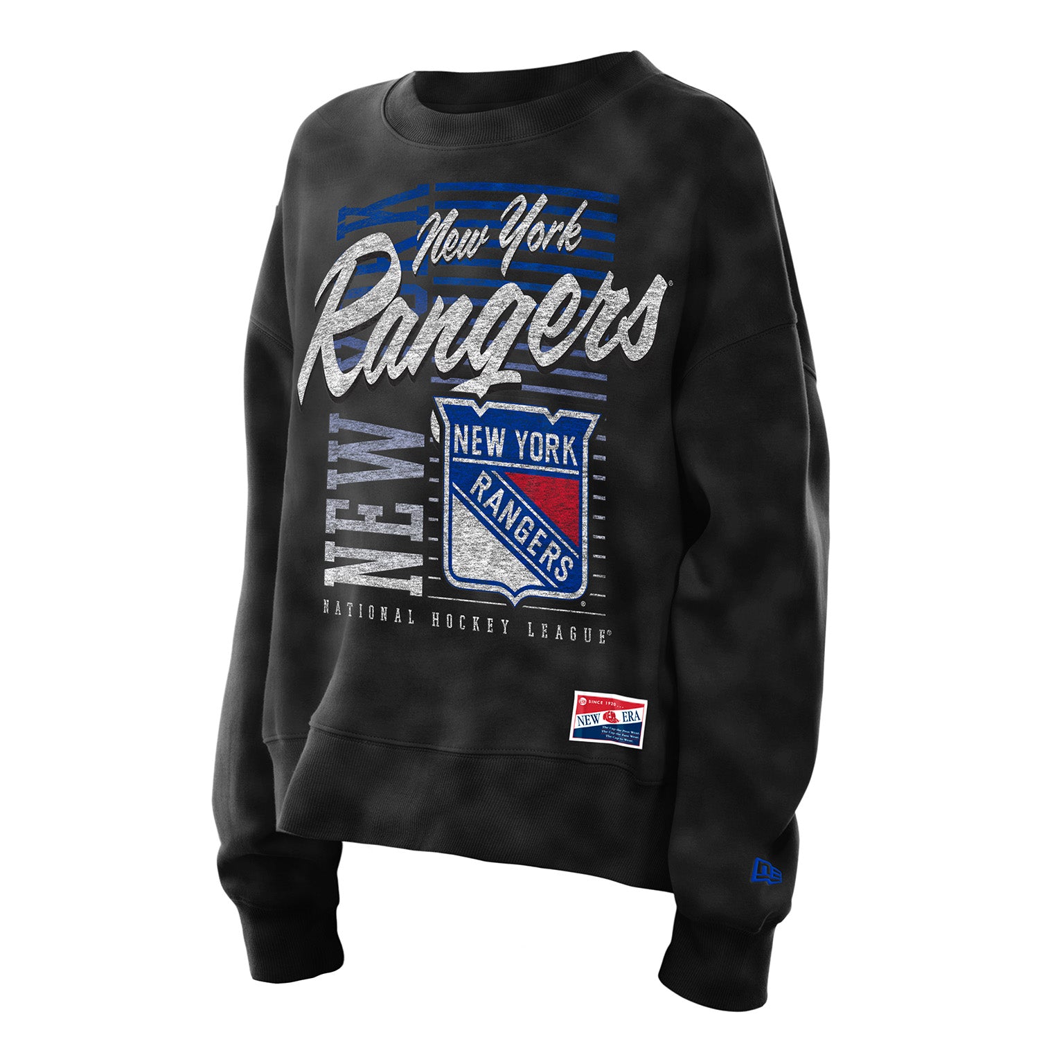 Women's New Era Rangers Throwback Washed Black Crew - Front View