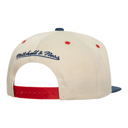 Mitchell & Ness Rangers Pop Panel Snapback - In Cream - Angled Back View