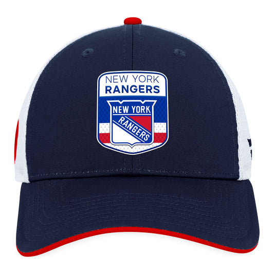 Fanatics Rangers 23 Authentic Pro Draft Podium Trucker Hat -In Navy - Front View