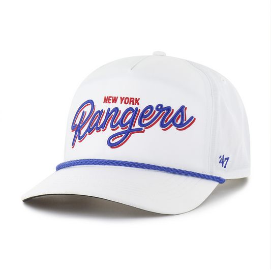 47 Brand Rangers White BRRR Fairway Hitch Snapback - Front Left View