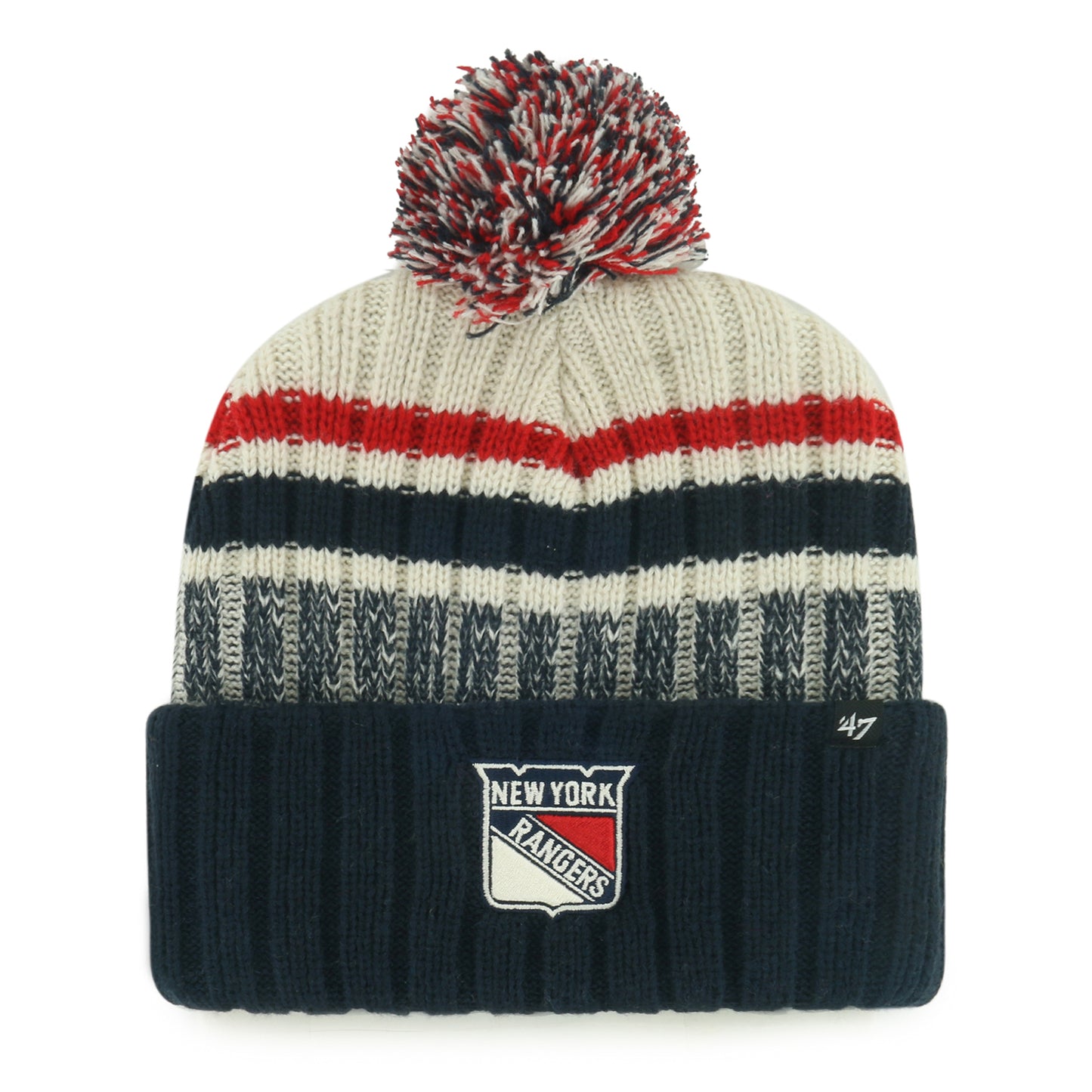 '47 Brand Rangers Natural/Navy Line Rangers Cuff Pom Knit- Front View