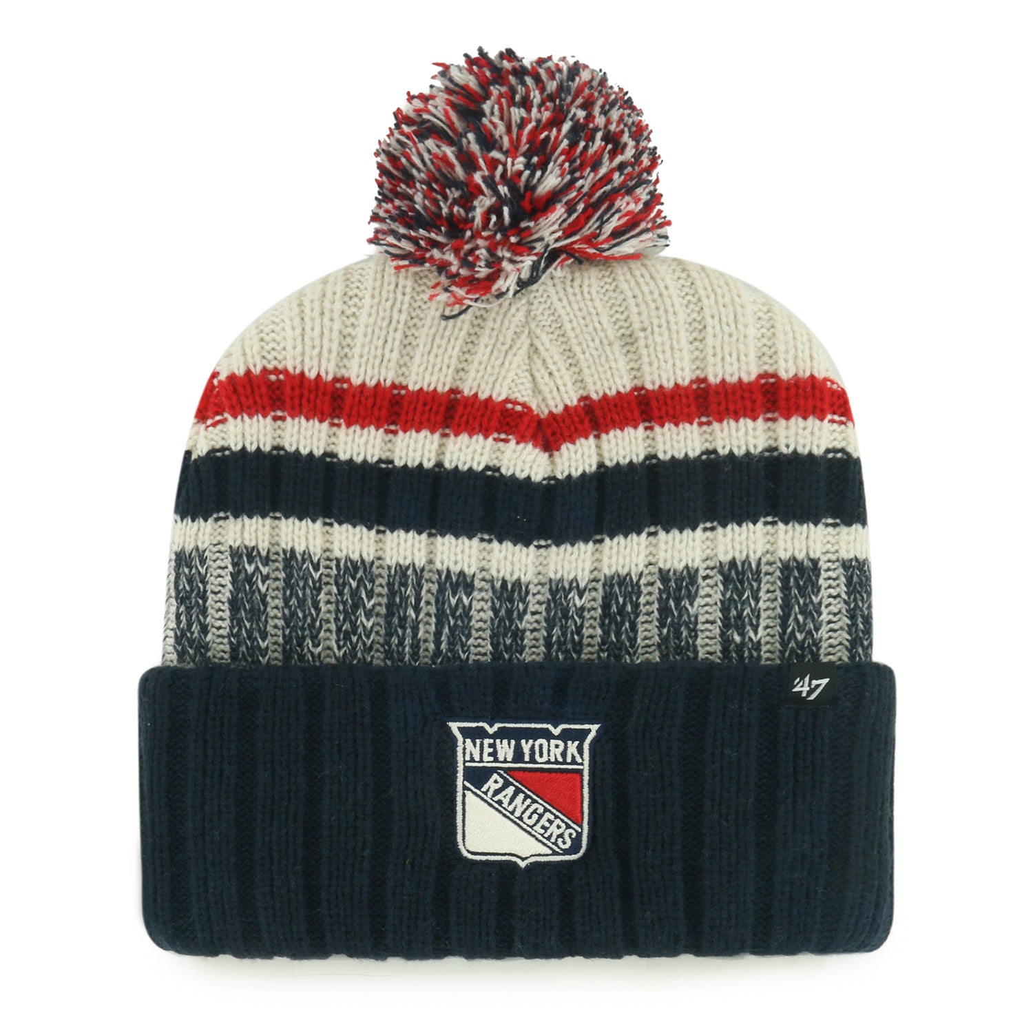 '47 Brand Rangers Natural/Navy Line Rangers Cuff Pom Knit- Front View