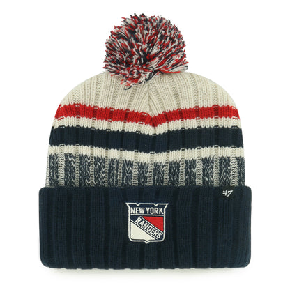 '47 Brand Rangers Natural/Navy Line Rangers Cuff Pom Knit- Front View
