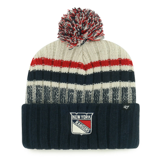 '47 Brand Rangers Natural/Navy Line Rangers Cuff Pom Knit- Front View