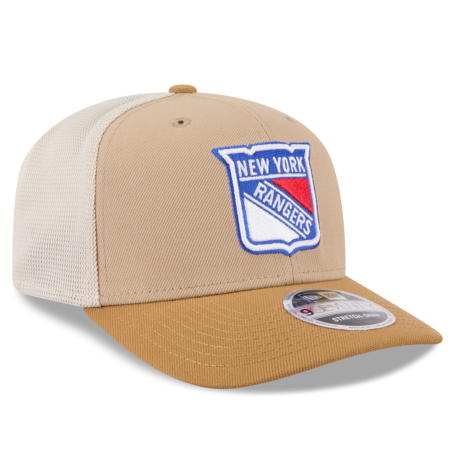 New Era Rangers 2 Tone Trucker 970 Stretch Snapback Stone - Front Right View