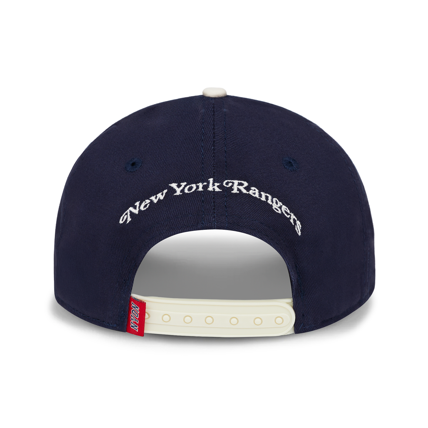 NYON x Rangers Navy/White Motto Snapback - Back View