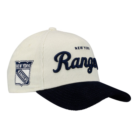 New Era Rangers Exclusive Two-Tone Corduroy Script 940 A-Frame Snapback Hat - Front Right View