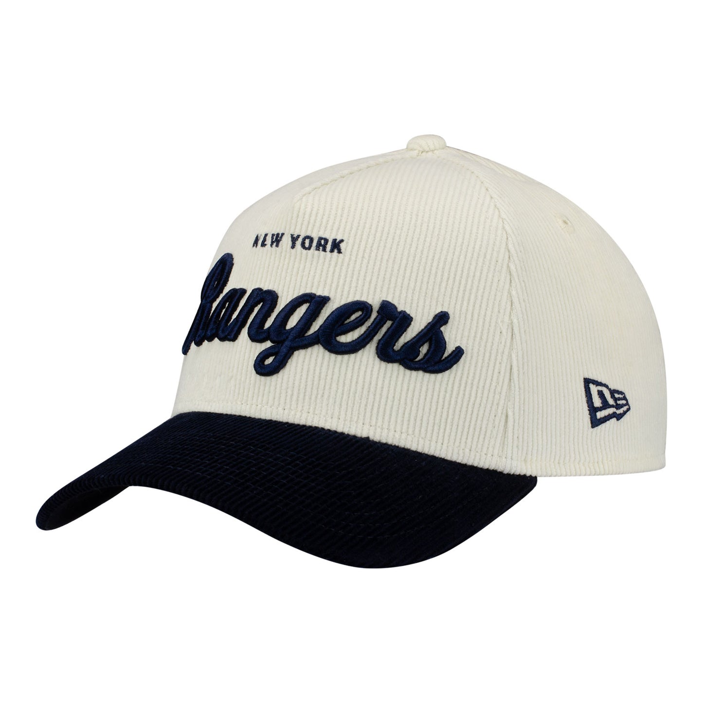 New Era Rangers Exclusive Two-Tone Corduroy Script 940 A-Frame Snapback Hat - Front Left View